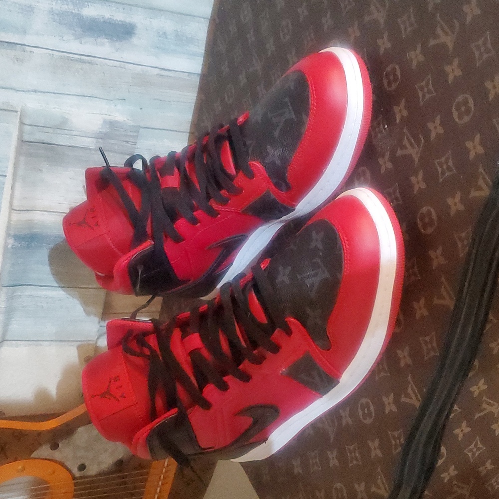 Air Jordan 1's mid customs Red and Black Size Mens 12